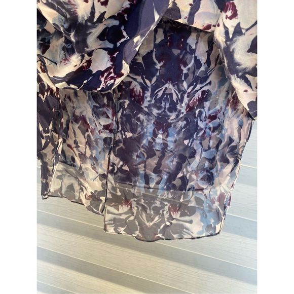 Rebecca Taylor Blue black Abstract Printed Short Sleeve Silk Blouse Sz 4 MP $200 - Picture 7 of 12